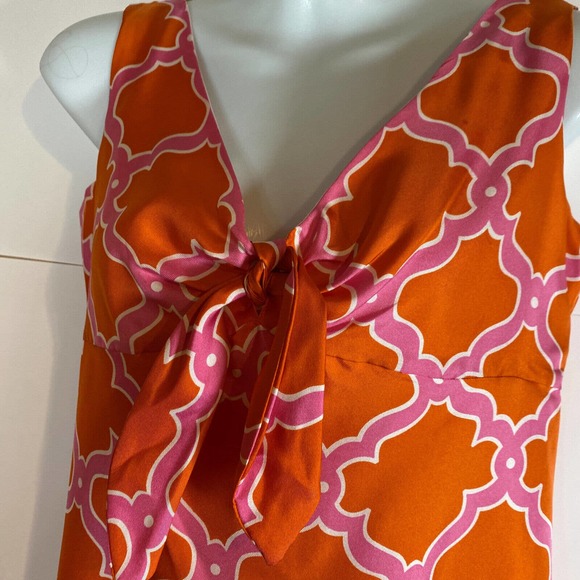 Skirtin Around Sz 2 Silk Sheath Dress Lined Pink Orange Tie Front Retro 60s - Picture 2 of 11
